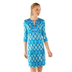 Gretchen Scott Split Neck Jersey Dress Haveli Turquoise XS